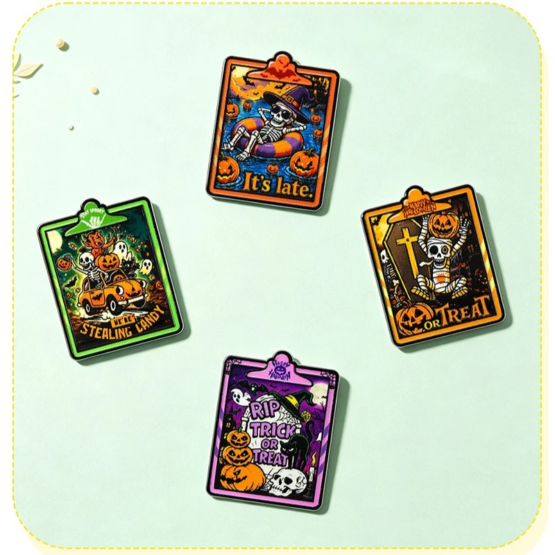 New Halloween Brooch Vintage Funny Skull Pumpkin Color Print Drop Oil Alloy Badges Pins DIY Clothing
