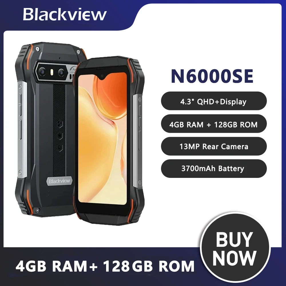 Blackview N6000SE Rugged Smartphone 4.3Inch 4GB RAM 128GB ROM Android 13 Mobile Phones 13MP Camera 3700mAh 4G Mini Cellphone NFC