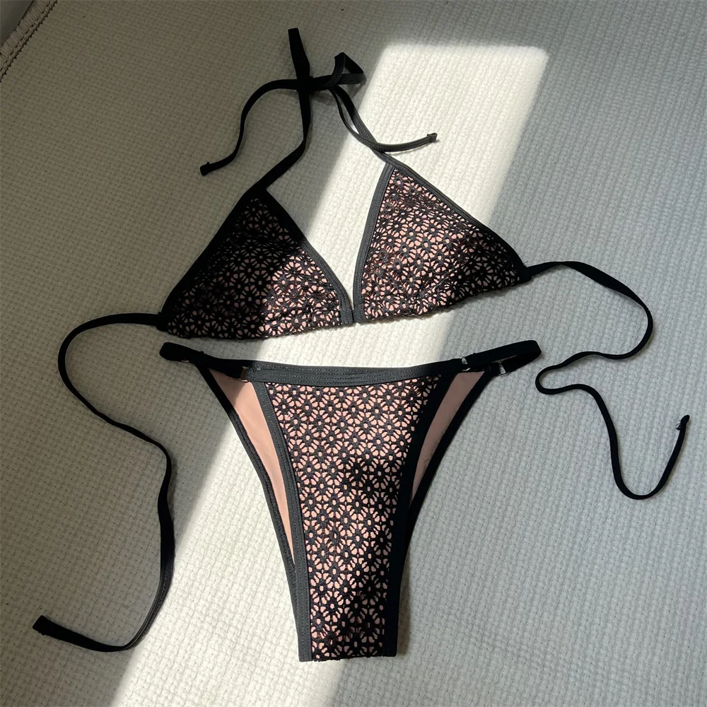 

Сексуальный черный кружевной ажурный бикини Extreme String Купальник женский комплект из 2 предметов Купальники с открытой спиной Пляжный наряд Купальный костюм