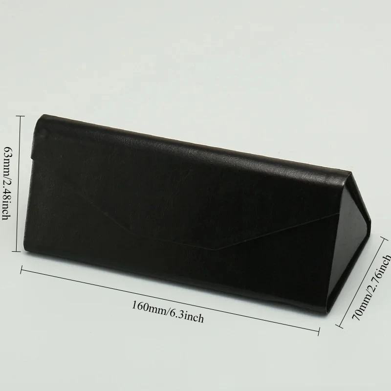 2PcsTriangle Folding Glasses Case, Fashionable And Portable, Black Handmade PU Leather Flat Mirror Sunglasses Storage Box