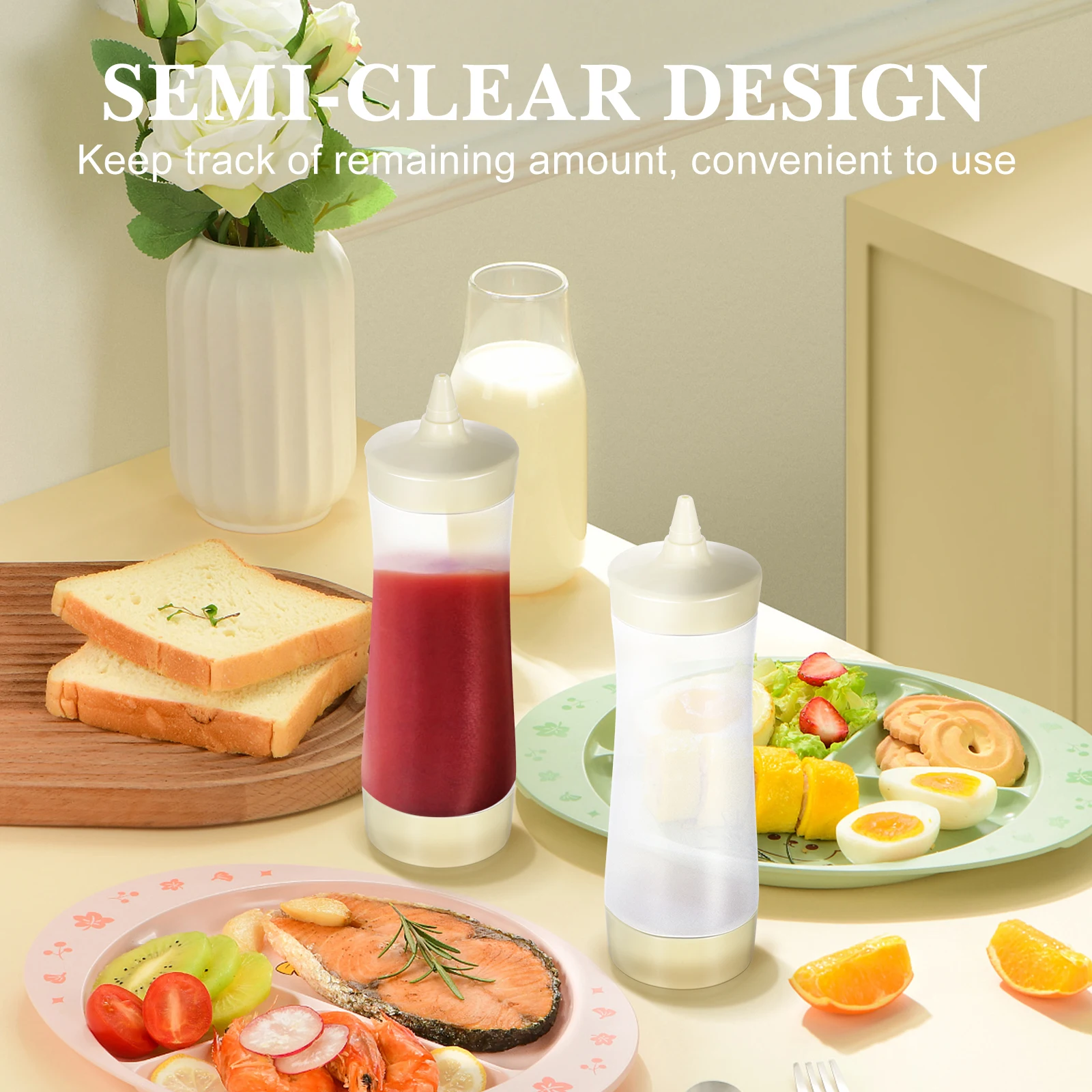 

3pcs 350Ml Clear Squeeze Bottles Refillable Leakproof Condiment Dispensers For Ketchup Mustard Salad Dressing Sauce Container