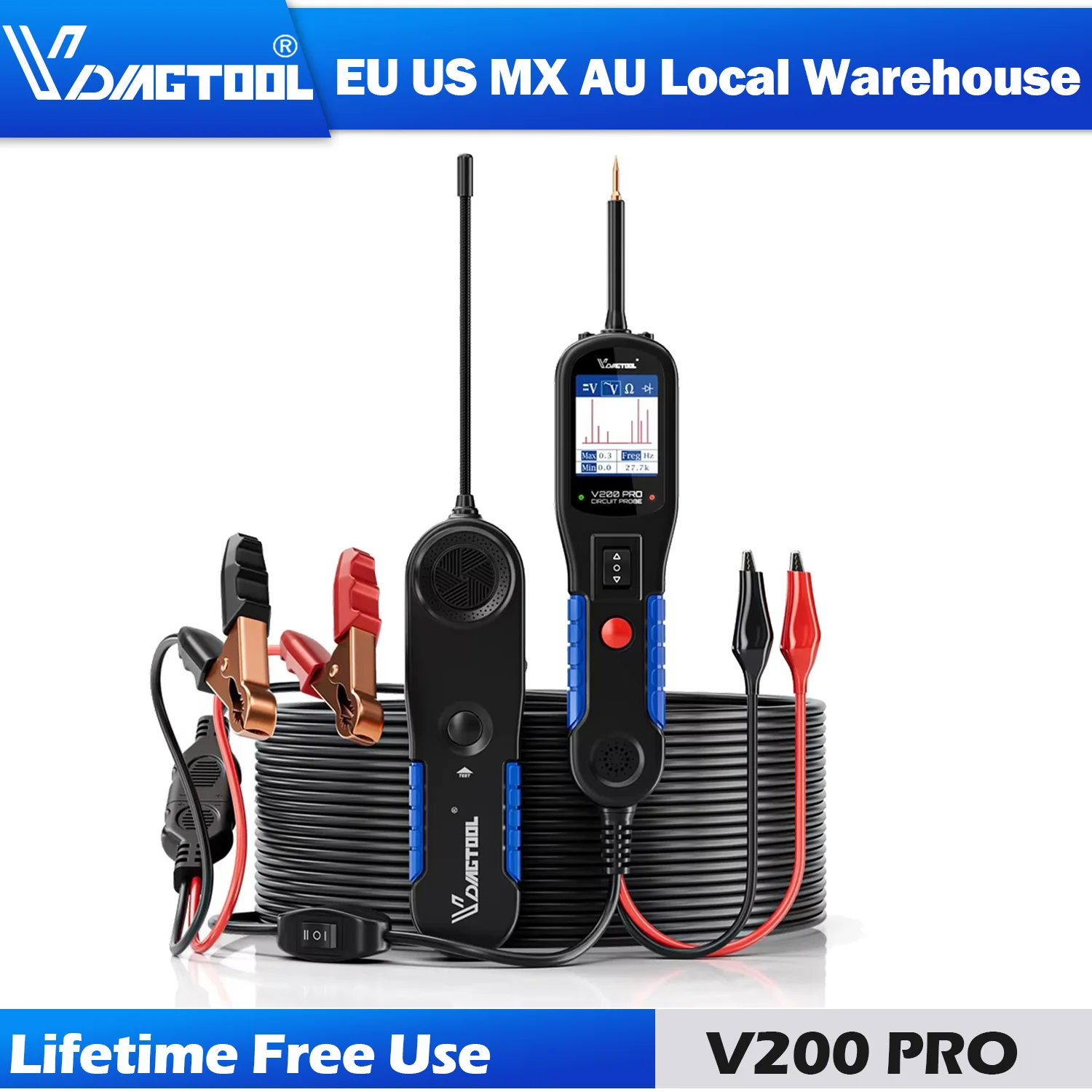 

Newest VDIAGTOOL V200 PRO Automotive Tools 12/24V Car Electric Circuit Tester Probe Pen Tester Car Power Circuit Probe 40FT/12M