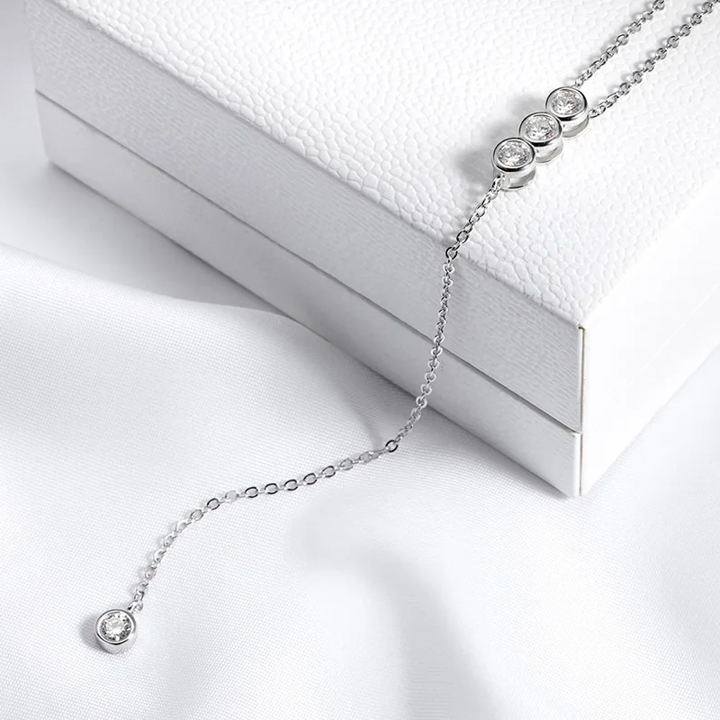 Smyoue Bubbles 100% Real Moissanite Necklace for Women Girls Sparkling Classic Pendant 925 Sterling Silver Lad Diamond Chain