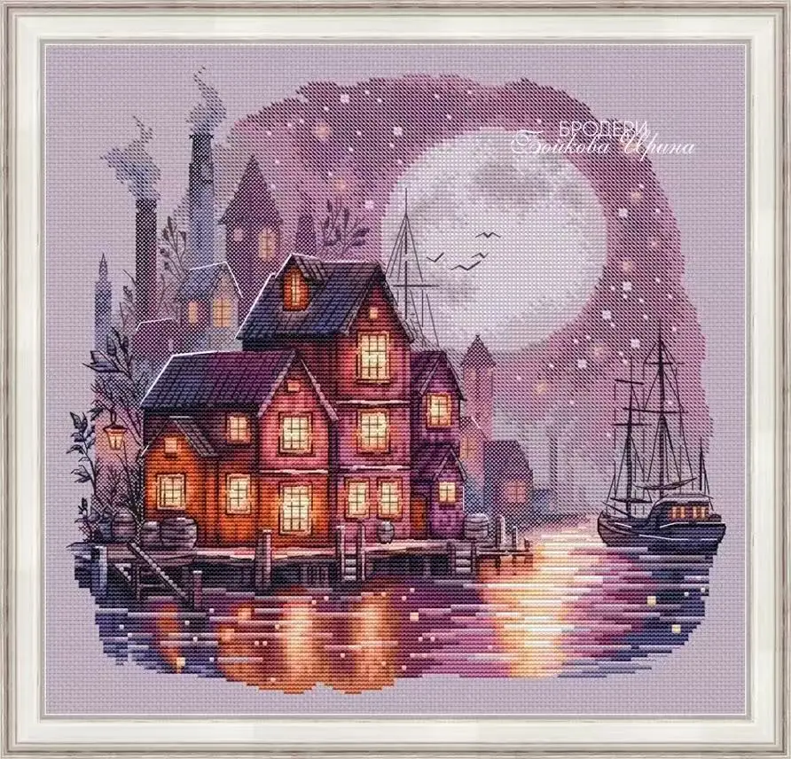 Snowman Embroidery Cross Stitch Kits, Christmas Stocking, DIY Needlework, Cotton Canvas, Late-returning Sailboat 39-39
