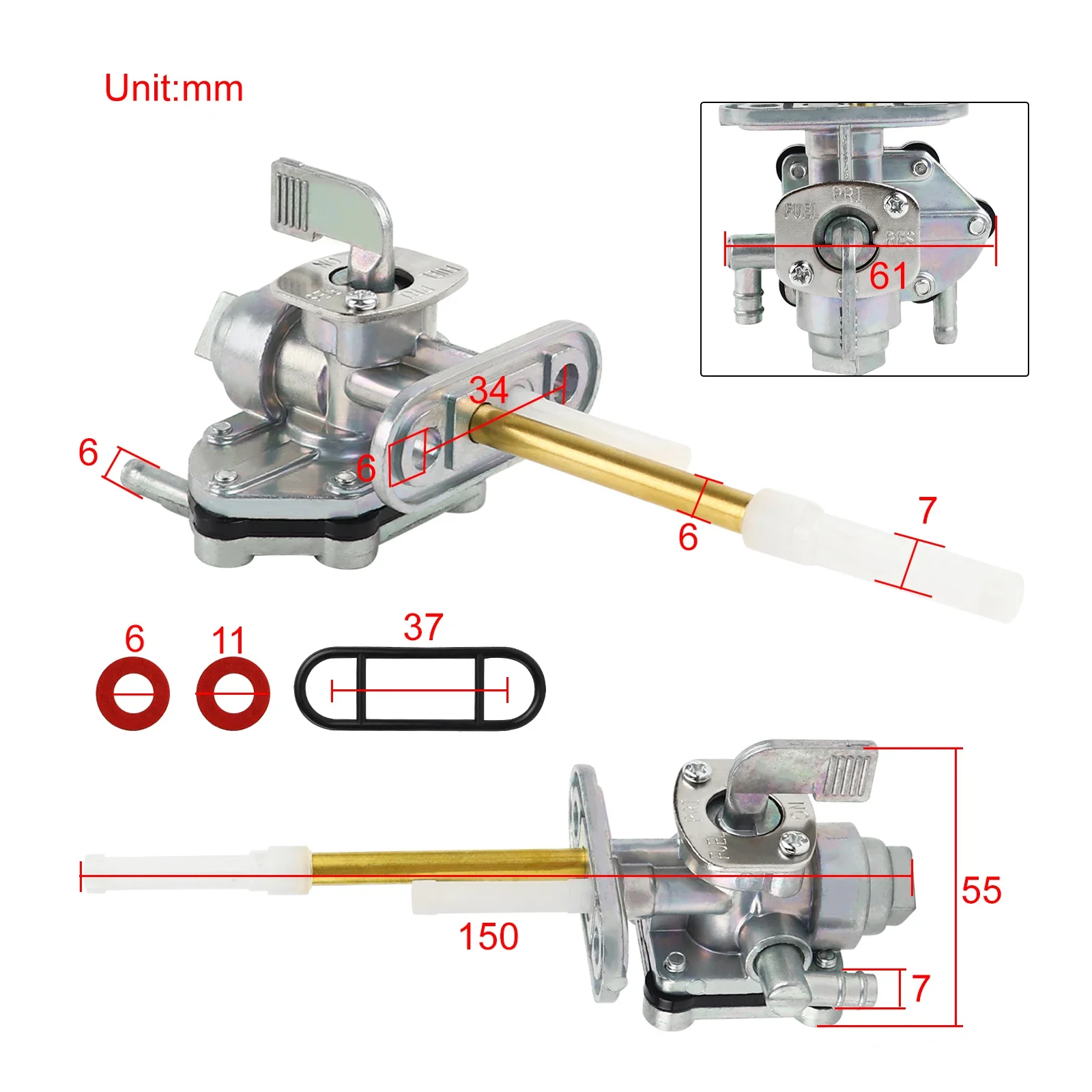 Fuel Petcock Gas Valve Switch Pump 34mm for Suzuki Kawasaki Yamaha Maxim Virago 700 920 XV 700 750 920 FJ600 XJ550 XJ650 XS400