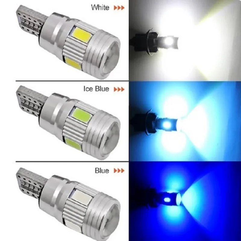 2x Car 5W5 LED Bulb T10 W5W LED Signal Light Canbus 12V 6000K Auto Claerance Wedge Side Reverse Lamps 5630 6SMD Blue No error