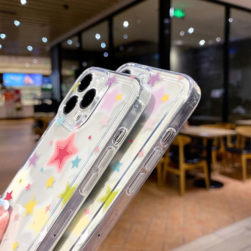 Colorful Star Clear Case For iPhone 11 Case iPhone 13 15 14 12 Pro Max X XR XS 7 8 Plus SE 2022 2020 Fundas Soft Silicone Cover image 6