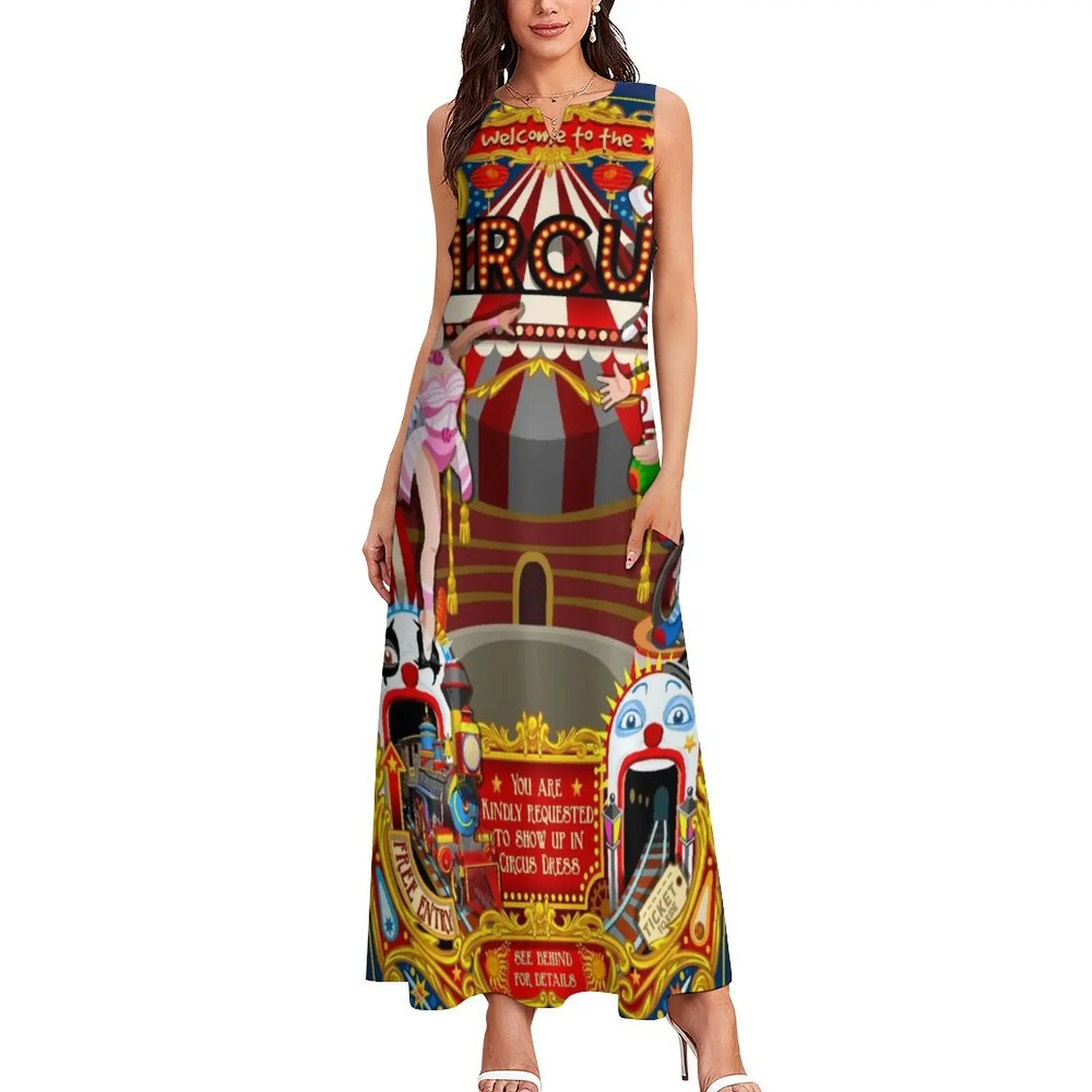 Carnival Circus Amusement Family Theme Park Illustration Long Dress long dresses for women summer dress women 2025