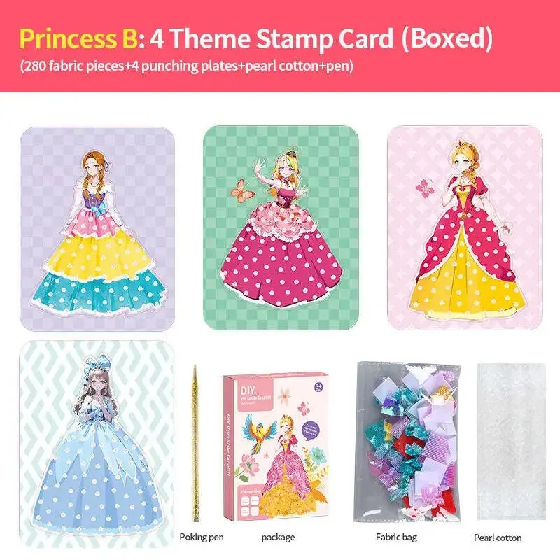 DIY 3D Drawing Board Cards Kids Puzzle Fine Motor Training Toys Handmade Play Matching Cards Princess Dress Up Toy