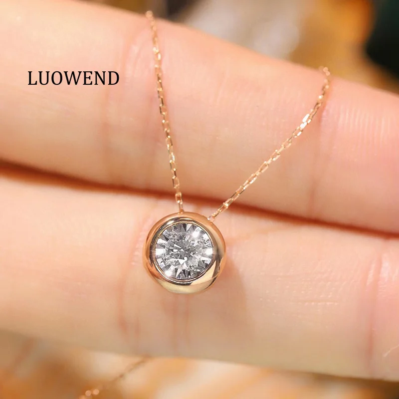 

LUOWEND 18K Rose Gold Necklace Fashion Bubble Shape INS Style 0.20carat Real Natural Diamond Necklace for Women Birthday Gift