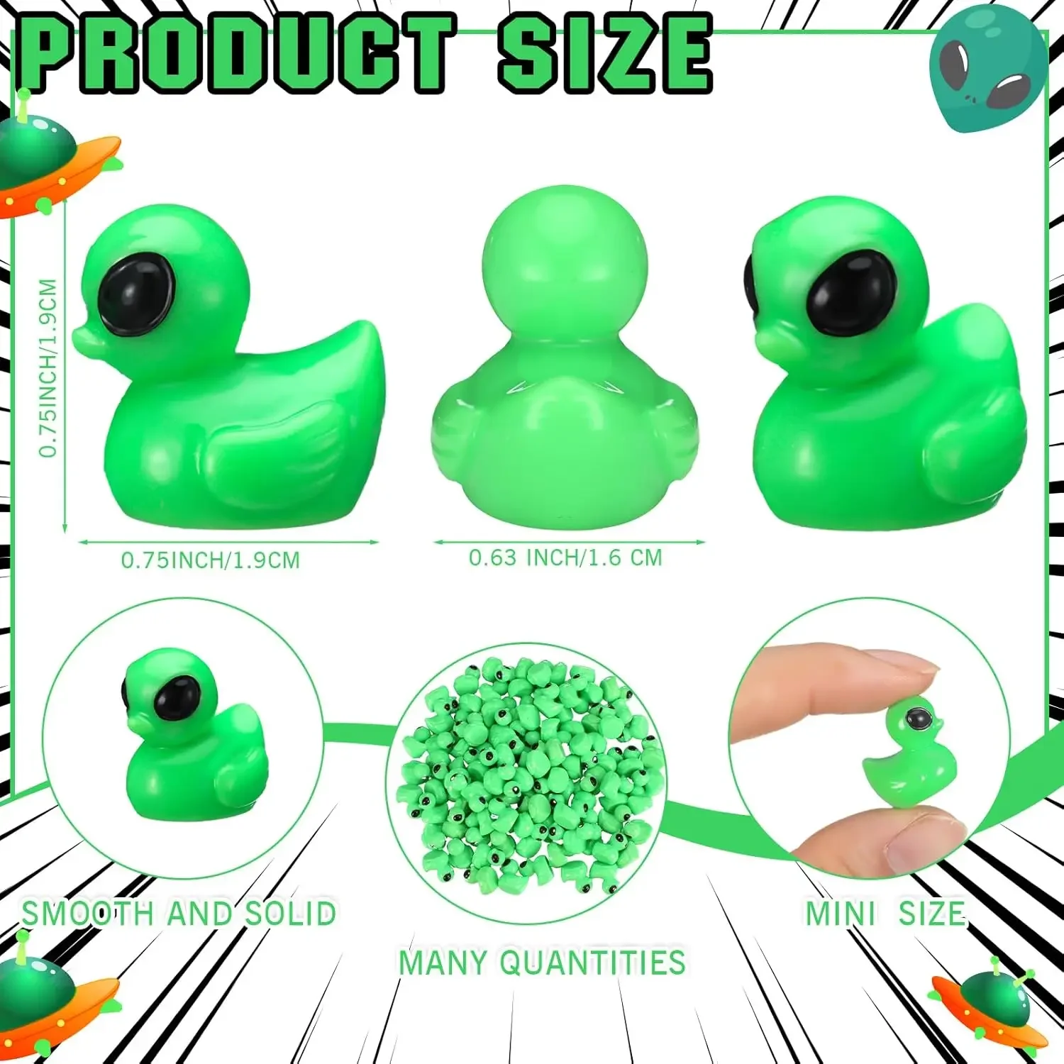 50 Uds. Estatuilla de pato alienígena verde Halloween Mini divertido OVNI ciencia ficción pato de resina para recuerdos de fiesta tablero escritorio lindo decoración alienígena