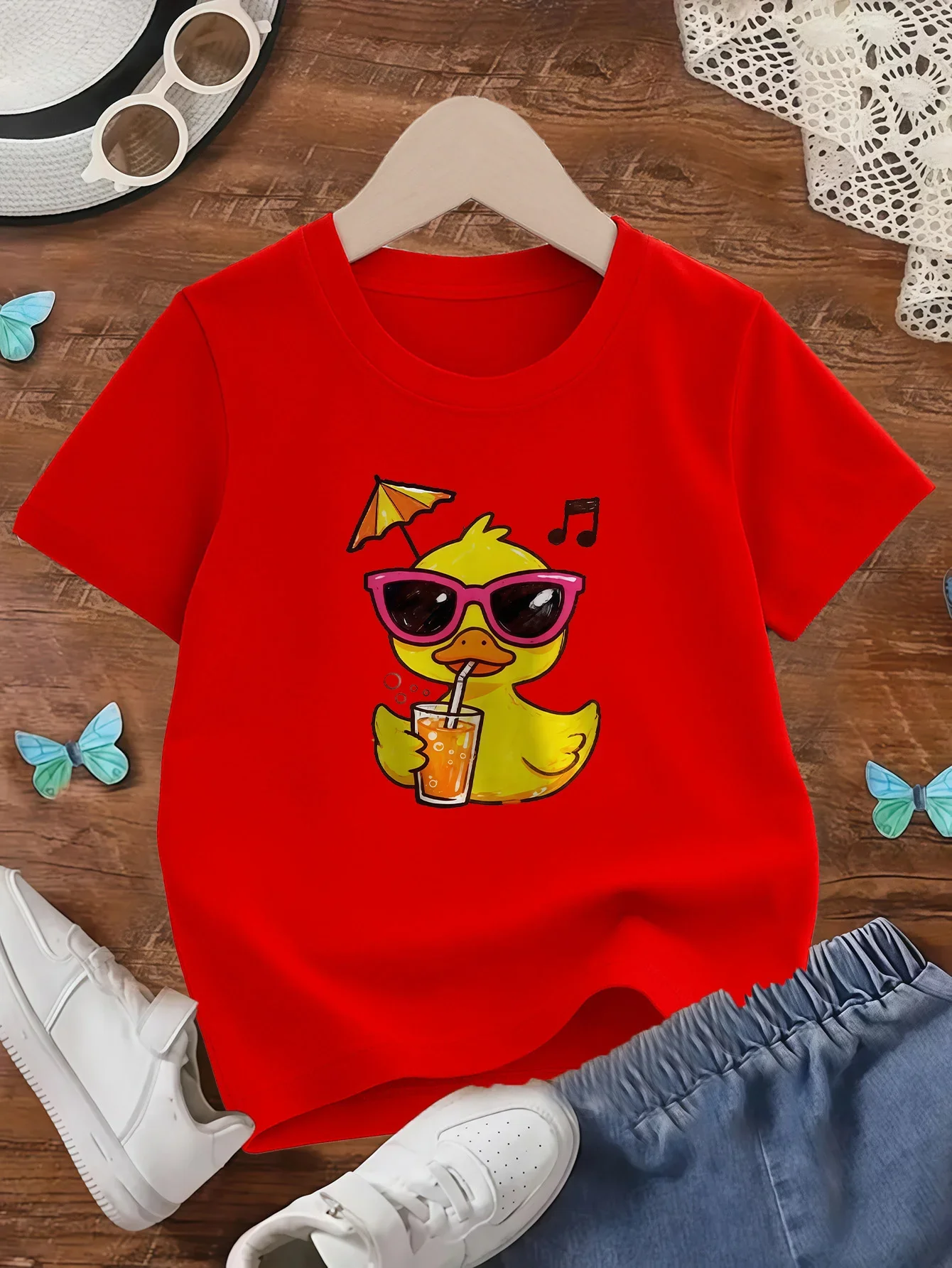 Children Casual T Shirt Trendy Cool Duck Summer Holiday Pattern Print Short Sleeve Kids Beach Vacation Daily Outfit Top