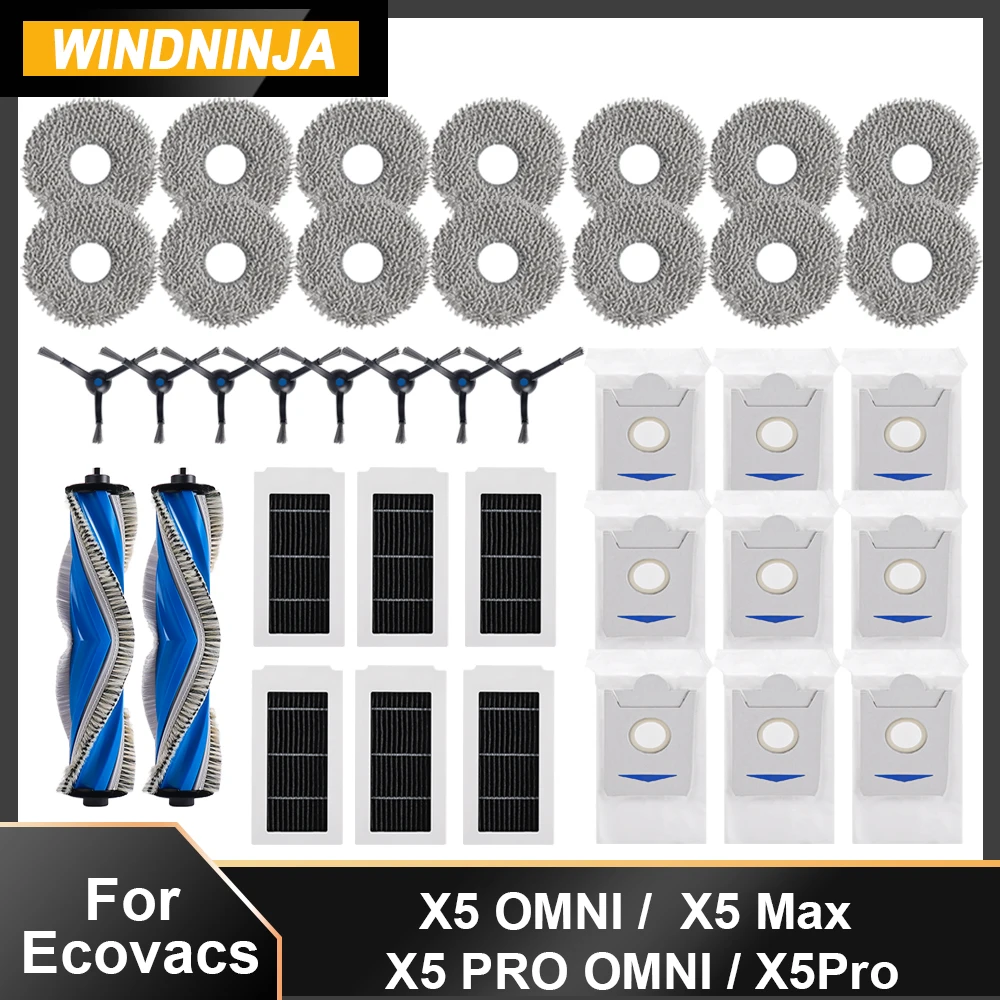 

Dust Bag Main Side Brush Filter Mop For Ecovacs X5 OMNI/ X5 PRO OMNI/ X5Pro/ X5 Max Robot Vacuum Accessories Kit Spare Parts