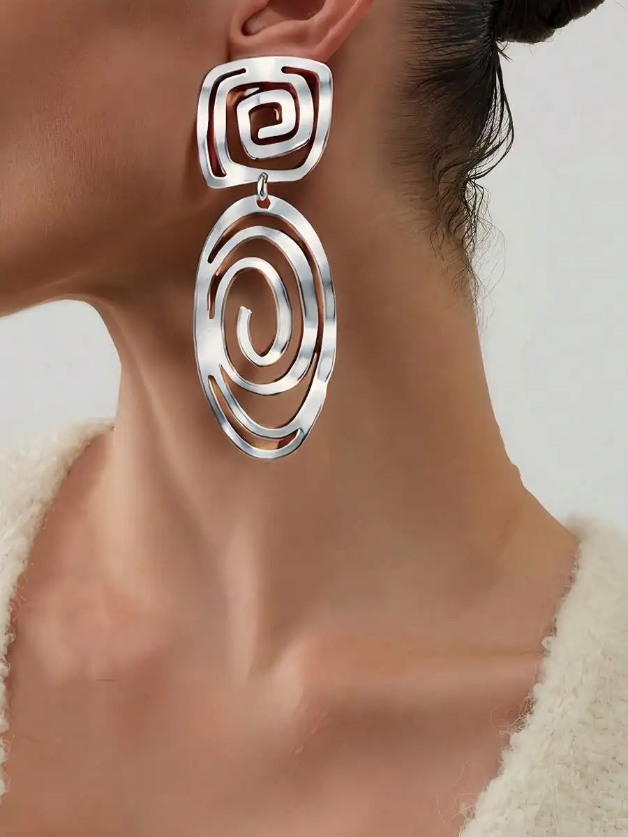 

Womens Geometric Hollow Spiral Metal Pendant Earrings For Daily Party Leisure