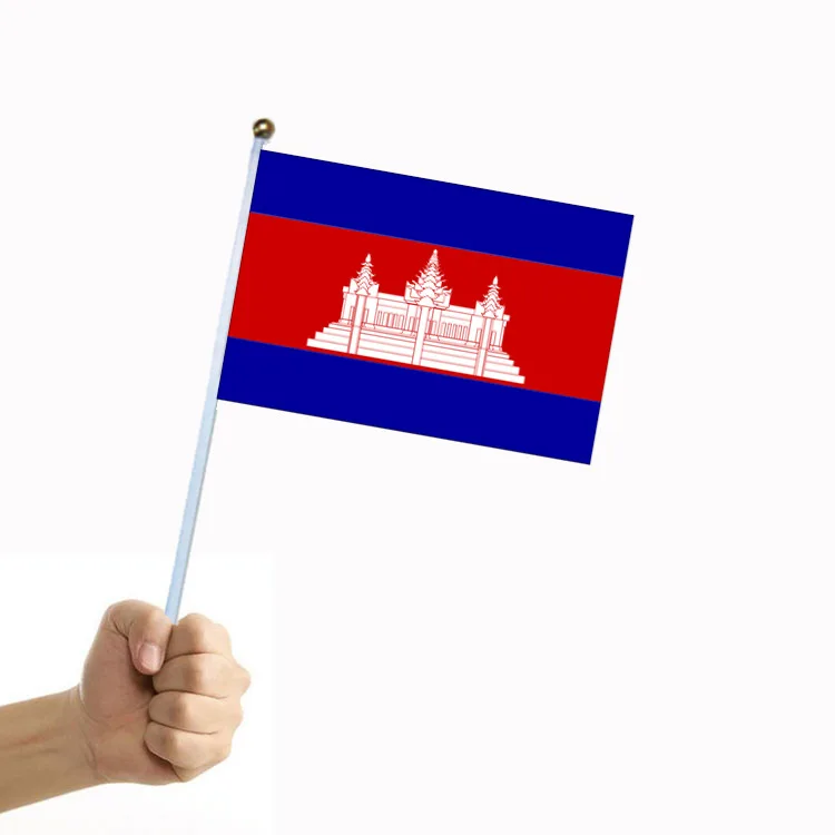 

50/100Pcs Premium Quality Cambodia Handheld National Flag with Pole, Asian Country Flags for Opening Ceremony, 14x21cm