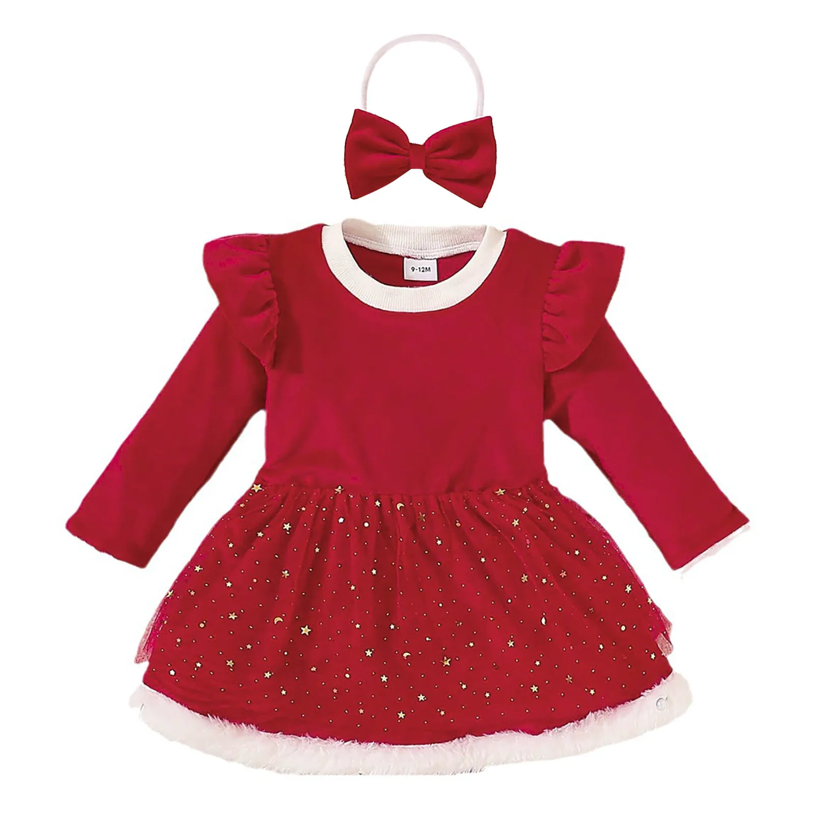 0-24M Christmas Baby Bodysuits Newborn Toddler Infant Girl Red Velvet Ruffle Jumpsuit Xmas New Year Costumes Baby Girl Clothes