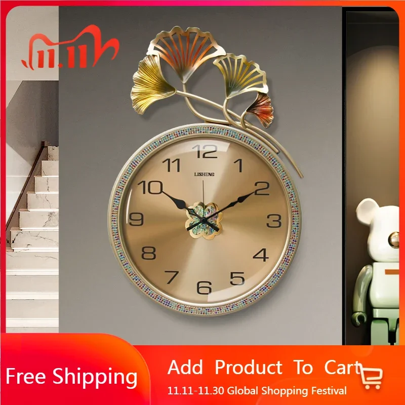 

Silent Chinese Style Wall Watch Interior Living Room Design Nordic Clock Wall Round Vintage Orologio Da Parete Home Decoration