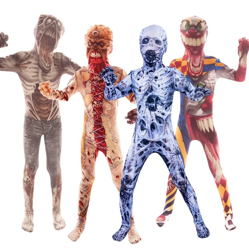 2026 Purim Halloween Costumes for Children Horror Zombies Boy Girl Skeleton Dress up Fantasy Clipart Jumpsuit Kids Monster UX10F view 2