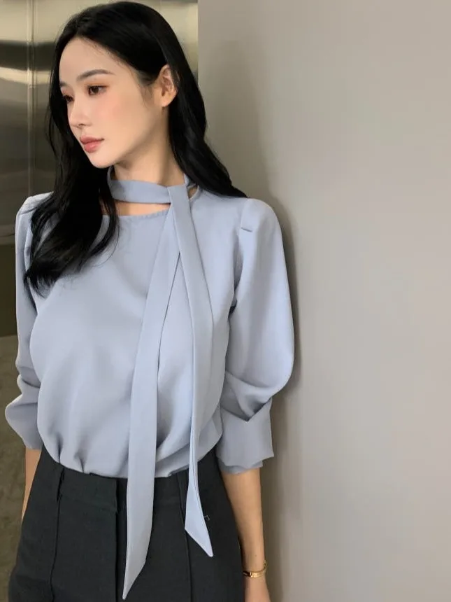 

Chic round Ne Long Sve irt Loose Casual Inner Wear Ne Hanging Sa Pure Color Autumn Anti-Aging Quali Top for Women