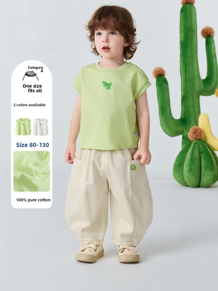 pure-cotton-bala-boys-t-shirt-short-sleeve-dinosaur-pattern-baby-vest-children's-casual-wear-summer-outfit-baby-clothes