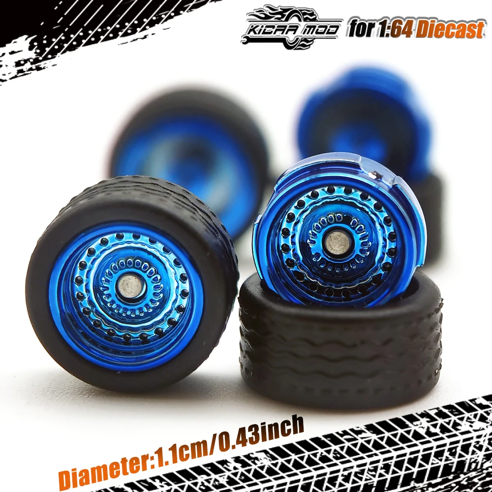 1/64 Modellauto-Räder mit abnehmbaren Gummireifen, geschlossene Speichen, Umbauteile für Druckguss-Spielzeugautos, D:11mm, 1 Set – Detail 12