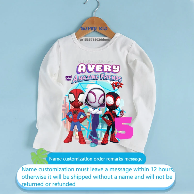 

Kid Marvel Spider-Man and His Amazing Friends Birthday Party Long Sleeve T-shirt Spiderman Girl Birthday Fashion Bottoming Shirt