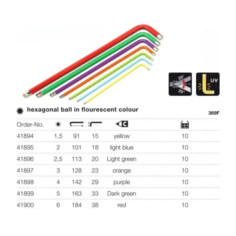 WIHA 44848 L-Shaped Hex Wrench Set - Versatile Color-Coded Metric Ball-End Design, 7-Piece Maintenance Hand Tool Set