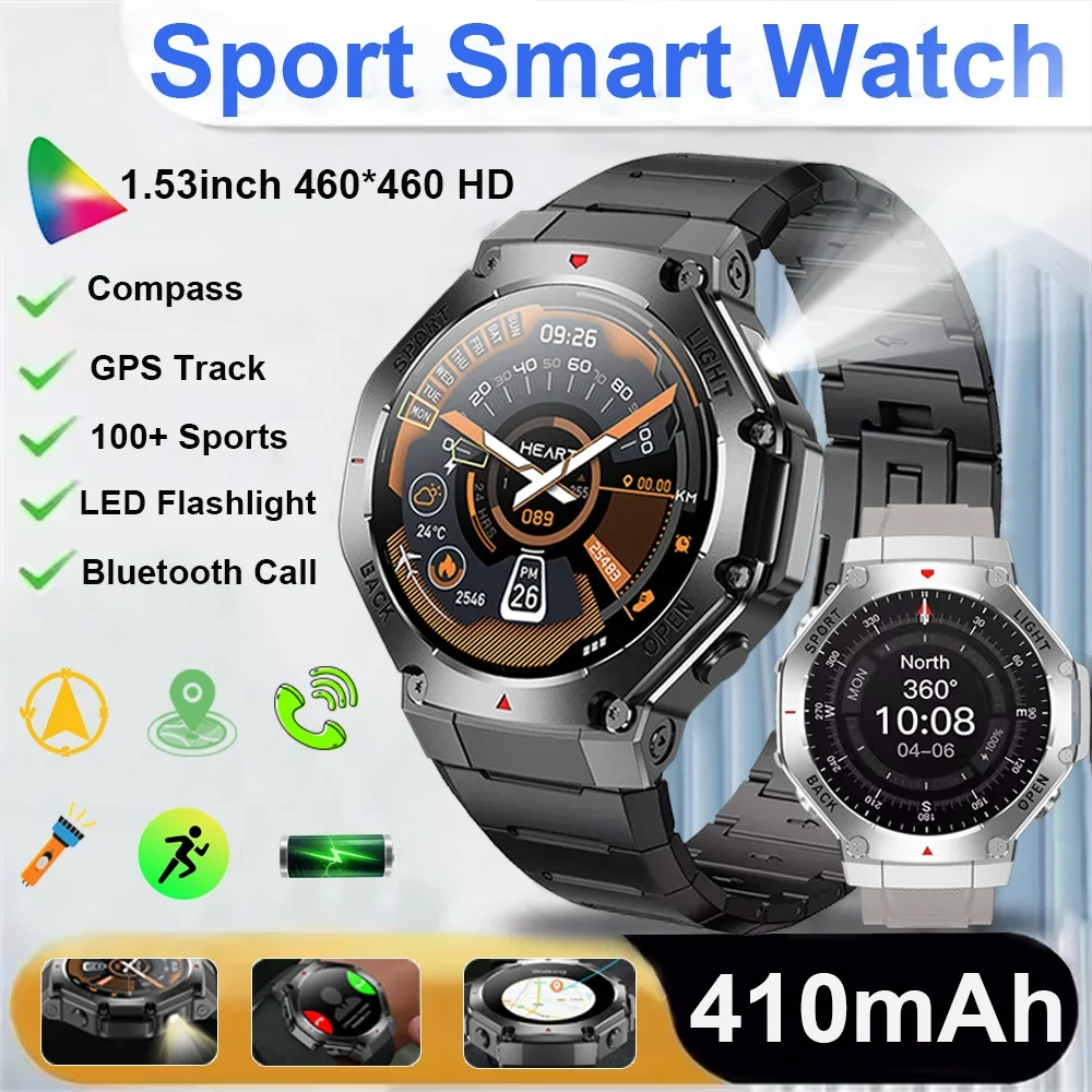 جديد العسكرية Smartwatch الرجال IP68 الرياضة في الهواء الطلق ساعة جهاز تعقب للياقة البدنية مراقبة الصحة BT دعوة مصباح ليد البوصلة ساعة ل Xiaomi