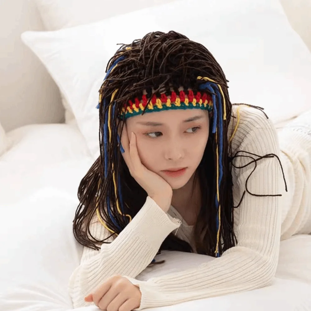

Playful Warm Long Dreadlocks Knitted Hat Synthetic Hair Reggae Dreadlocks Wig Thick Soft Braid Hat Balaclava