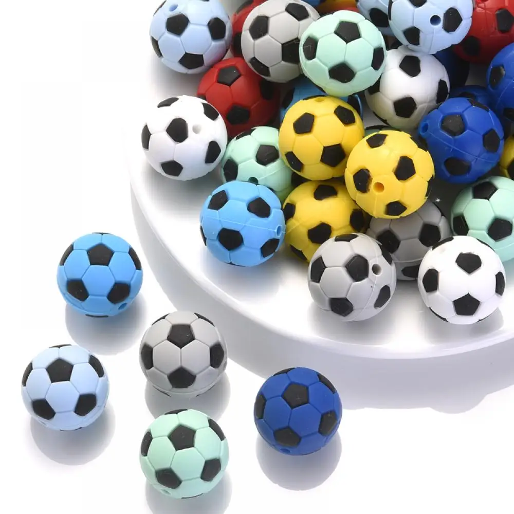 10Pcs Cartoon Soccer Ball Style Teether Chew Beads 19mm Round Silicone Beads For Jewelry Making DIY Baby Pacifier Chain Care Toy