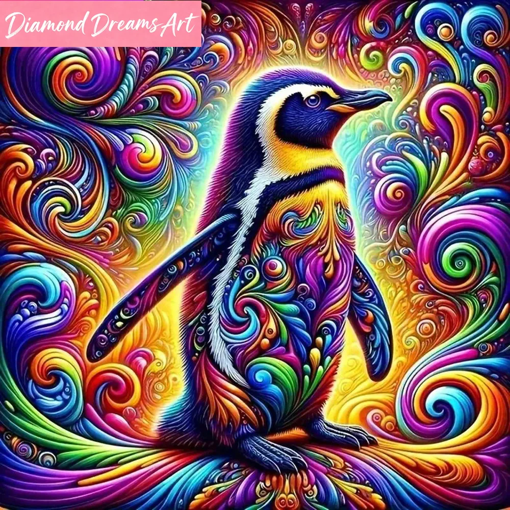 DIY Pinguin Diamantmalerei Tier Abstrakt Buntes Diamant-Mosaik Kreuzstich Heimdekoration, Rahmenlos