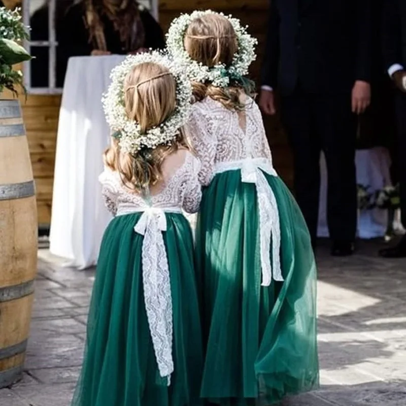 Bohemian Chic Teens Flower Girls Lace Wedding Dress for Children Xmas Green  Long Tulle Hallow Out Party Costume 0-13Years - AliExpress 1501