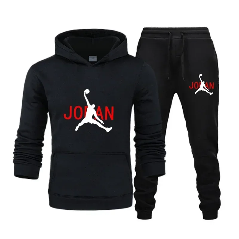

Fashion 2024 Autumn winter men's sports hoodie + sweatpants two-piece set, new outdoor basketball men's casual pullover suit