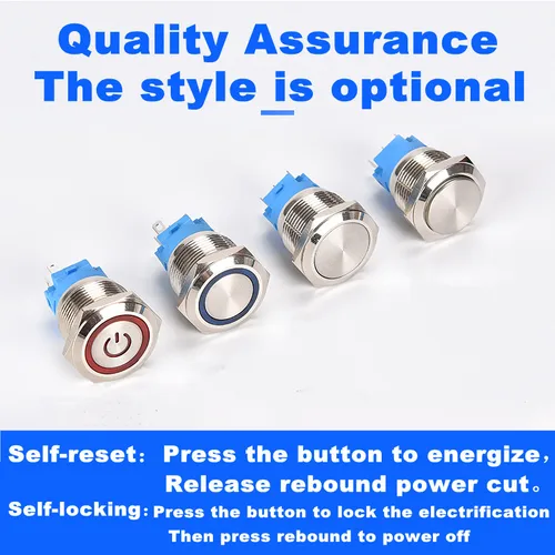 Imagen 2 del producto Interruptor de botón de Metal con línea enchufable 12 16 19 22mm interruptor de alimentación del motor automotriz lámpara LED botón de arranque y parada de reinicio autoblocante