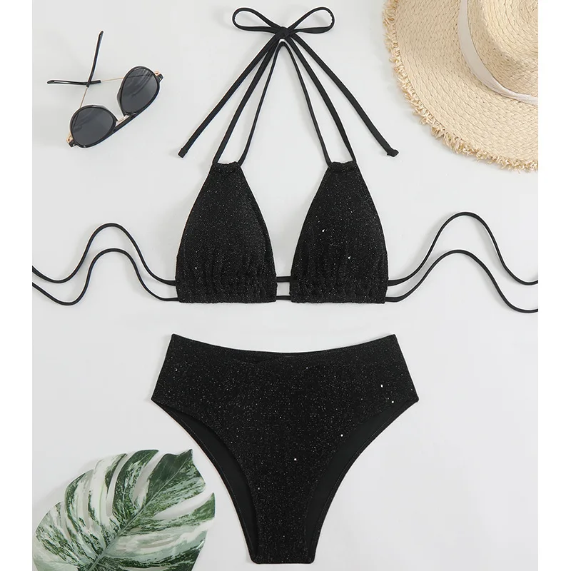 

Sexy Black Bikini 2025 Women Swimsuit Female Swimwear High Waist Bikinis Set Brazilian Beach Wear Bathing Suit Halter Biquini