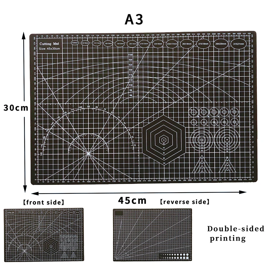 Tapete de corte de pvc a3, almofada de corte dupla face para artesanato, mesa de corte, cortador de cartão, faca diy, gravura, placa de corte de couro 123