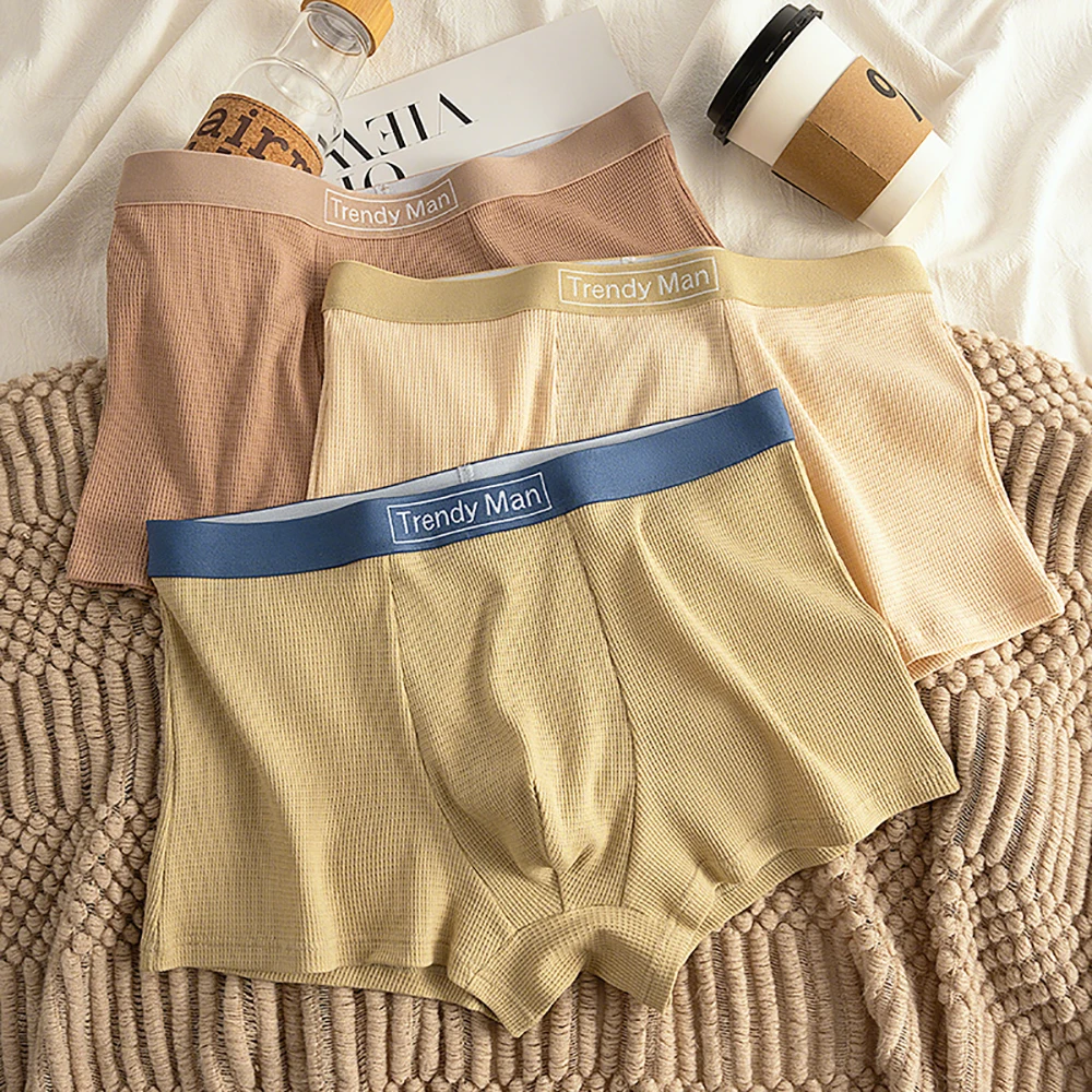 

XL-5XL 100% хлопковые вязаные вафельные мужские трусы, гигроскопические дышащие боксеры, мужские высокоэластичные удобные мягкие нижнее белье