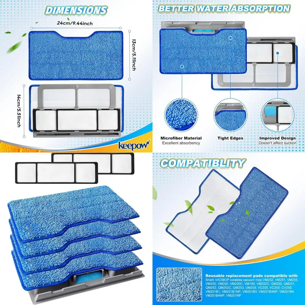 

Shark VACMOP Compatible Reusable Mop Pads, 4+2+1 Pack, for VM252 VM200 VM401 VM180 VM252GN VC205 VM250 Cordless Mop