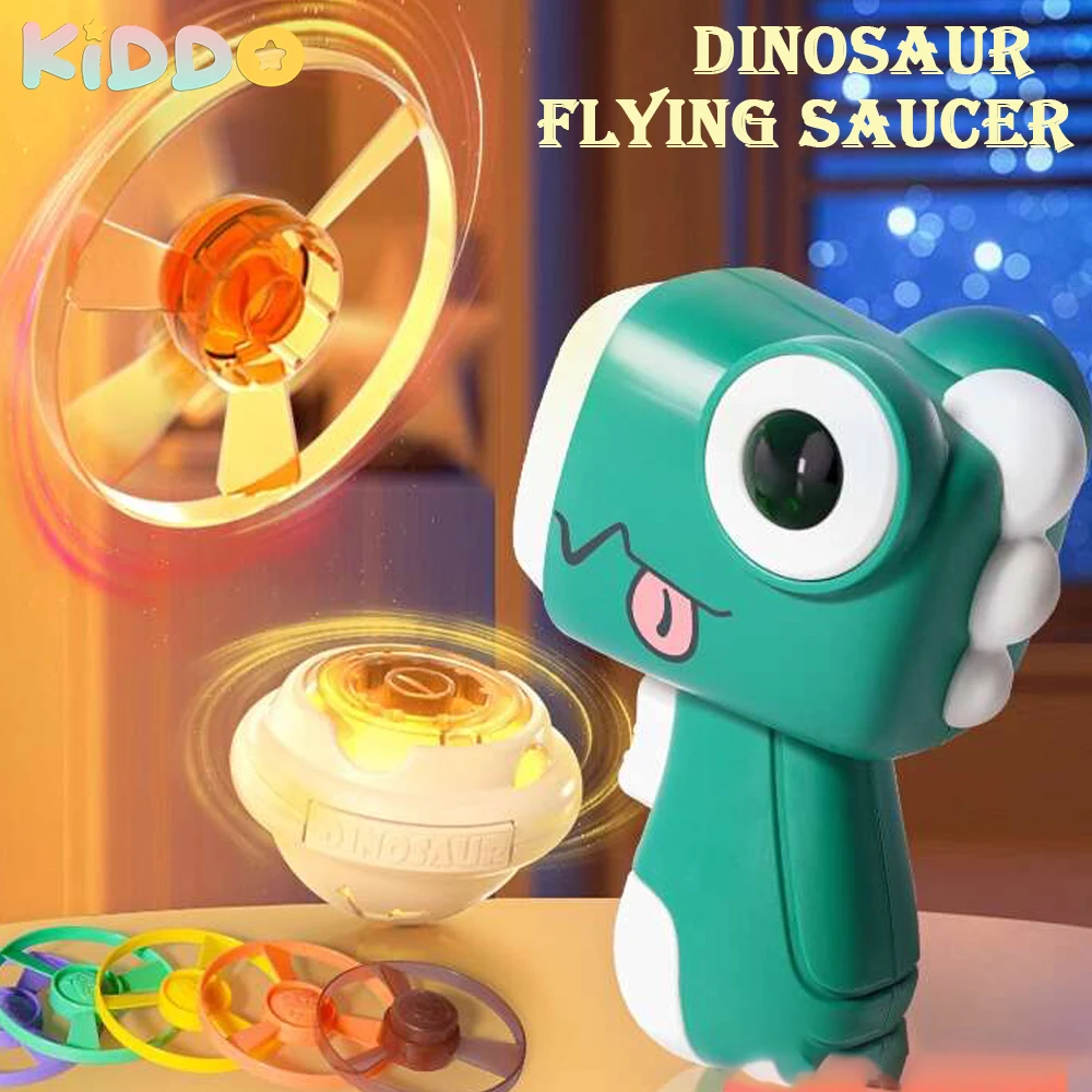 Children Saucer Launcher Pistol Outdoor Spinning Top Dinosaur Gun Toys Flying Disc Bamboo Dragonfly Ejection Luminous Gyroscope