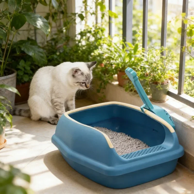 Caja de arena para gatos de plástico semicerrada antisalpicaduras, de gran capacidad, bandeja sanitaria, lavabo de limpieza, caja de arena, suministros para gatos domésticos