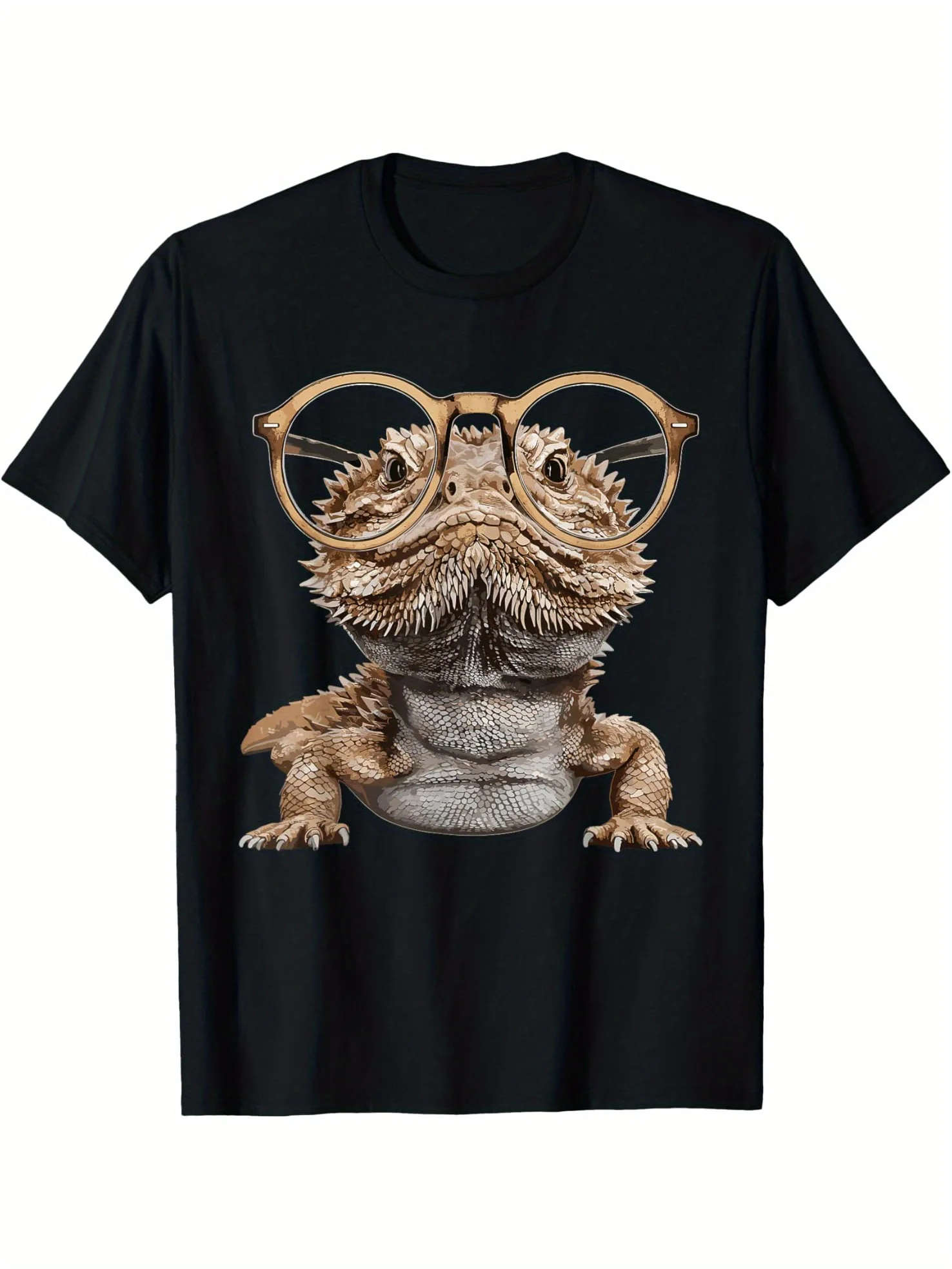 Funny Bearded Dragon Animal Nerdy Glasses T-Shirt 100% Cotton O-Neck Short Sleeve Summer Casual Mens T-shirt Streetwear