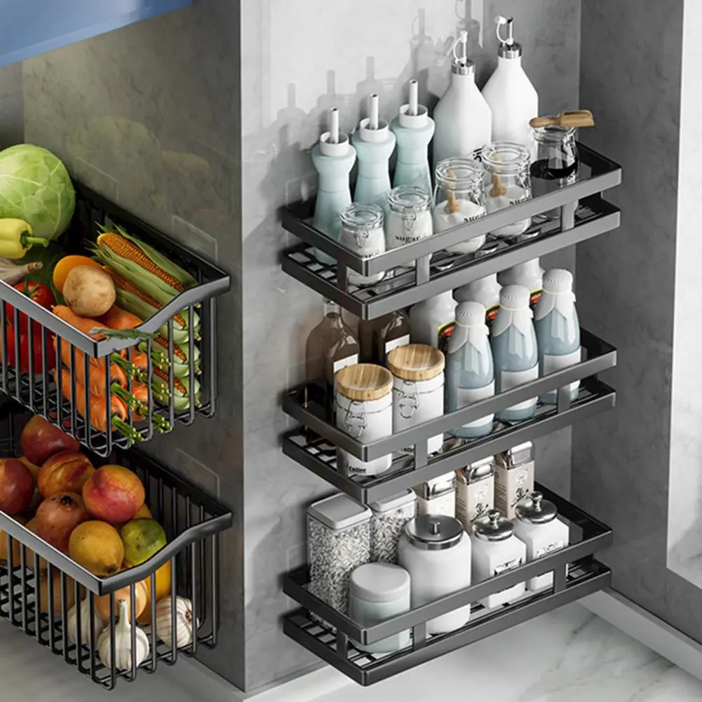 Storage Shelf  Useful Easy to Install Reusable  Wall Mounted Kitchen Storage Holder Kitchen Supplies