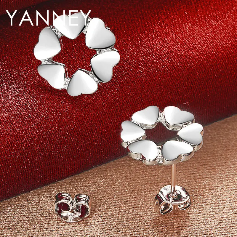 

Fashion 925 Sterling Silver 10MM Glossy Flower Heart Stud Earrings For Women Gifts Wedding Jewelry Christmas Accessories