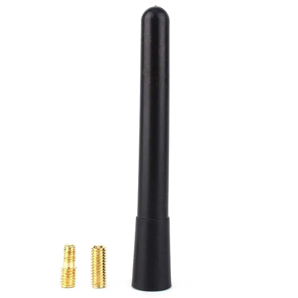 3.8in Car FM Radio Antenna Black Universal Aluminum Short Aerial Mast Screw-in Type Antenna Coat Finished Auto Accessories