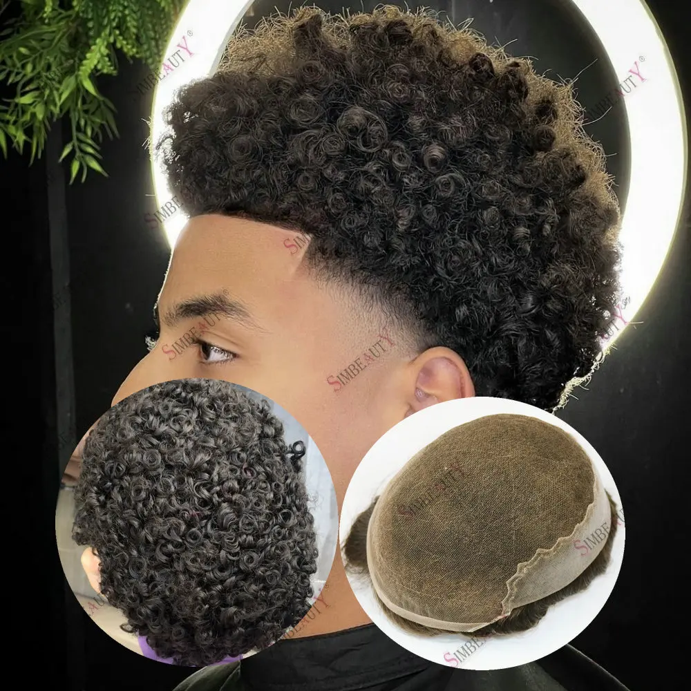 

15mm Afro Curly Q6 Toupee Men Human Hair Undetectable Lace& PU Wig Men Toupee Natural Hairline Male Prosthesis Breathable System