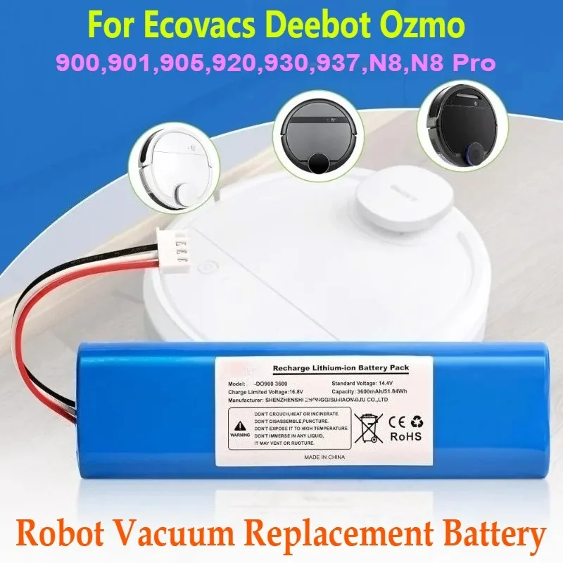 

Replacement Battery for Ecovacs Deebot Ozmo 900,901,905,920,930,937,N8,N8 Pro Li-ION 14.4V Robot Vacuum Cleaner Battery