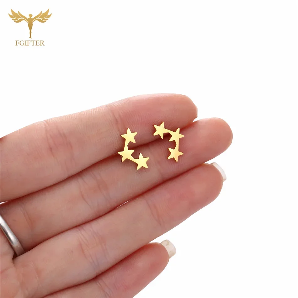 الأقراط الهندسية الكلاسيكية 3 نجوم الأذن ترصيع امرأة الذهبي مجوهرات من صلب لا يصدأ إكسسوارات فتيات بالجملة 12 زوجًا مجموعة حزمة #5