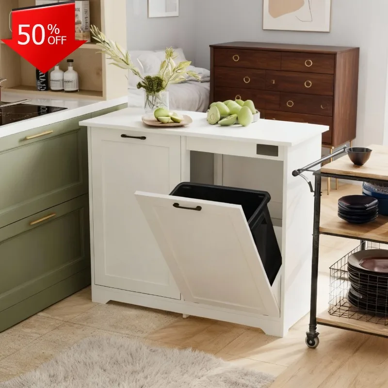 

13 Gallon Kitchen Trash Can, Laundry Hamper Cabinet with Handles and Deodorizer Device, White