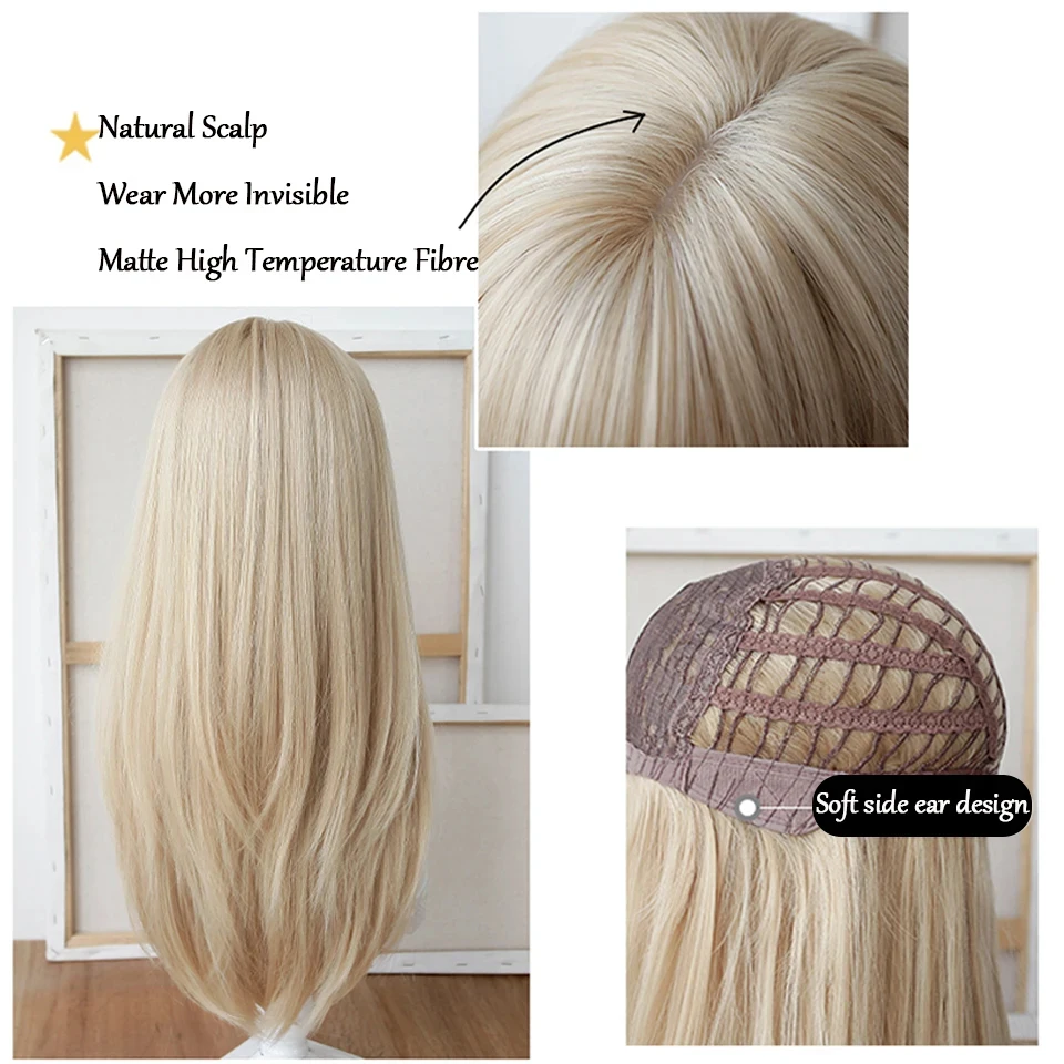 Synthetic Long Straight Lolita Wig with Bangs Wig Girl Cute Ombre Pink Blonde Black Cosplay Party Halloween Harajuku Wig