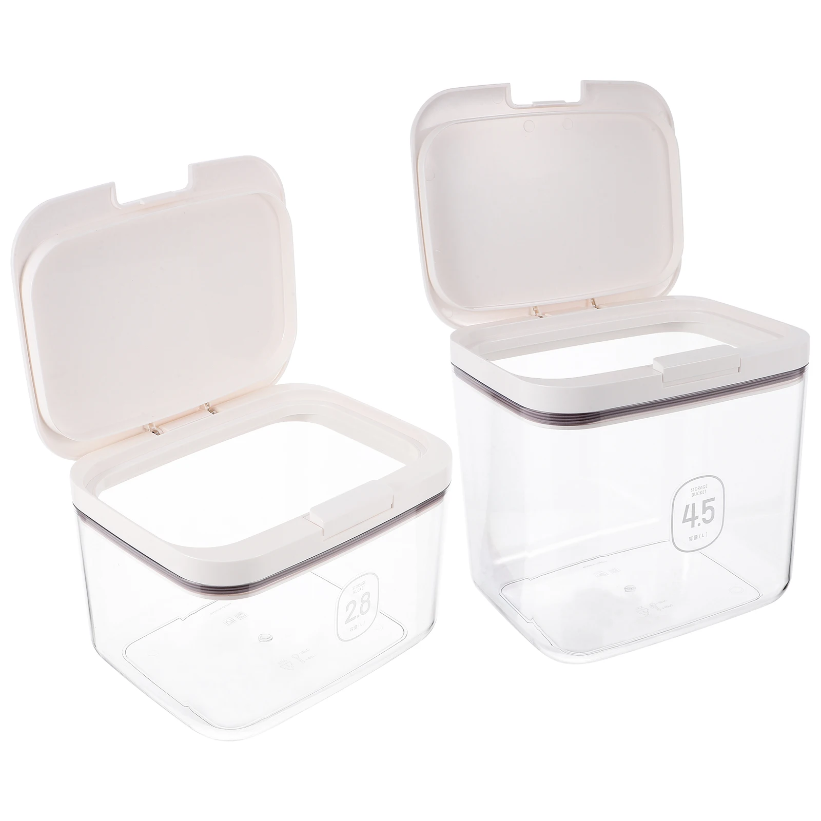 

2Pcs Food Storage Jar Large Transparent Grain Containers Rice Barrel Airtight Flour Bucket Measuring Cup Pantry Storage